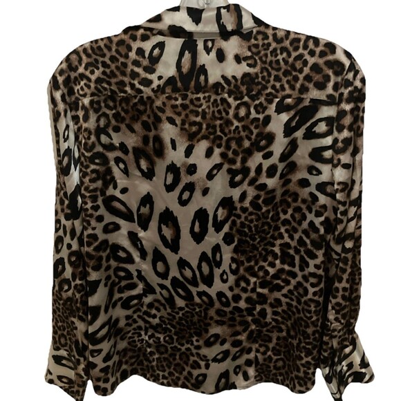 Chicos Top Blouse 2 L Satin Brown Cheetah Print Animal Print - Picture 3 of 3